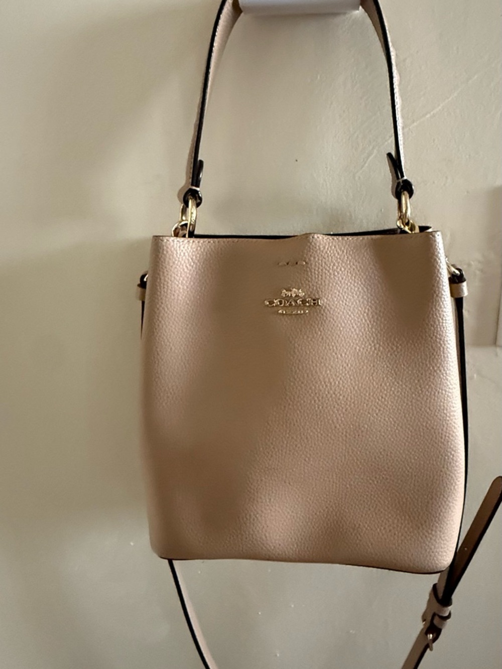 Coach Taupe Pebbled Leather Shoulder Bag with Gold Hardware